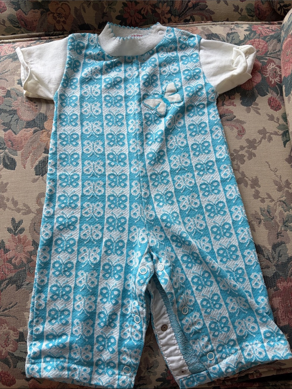 Vintage healthtex Blue and White Butterfly-Print One-Piece